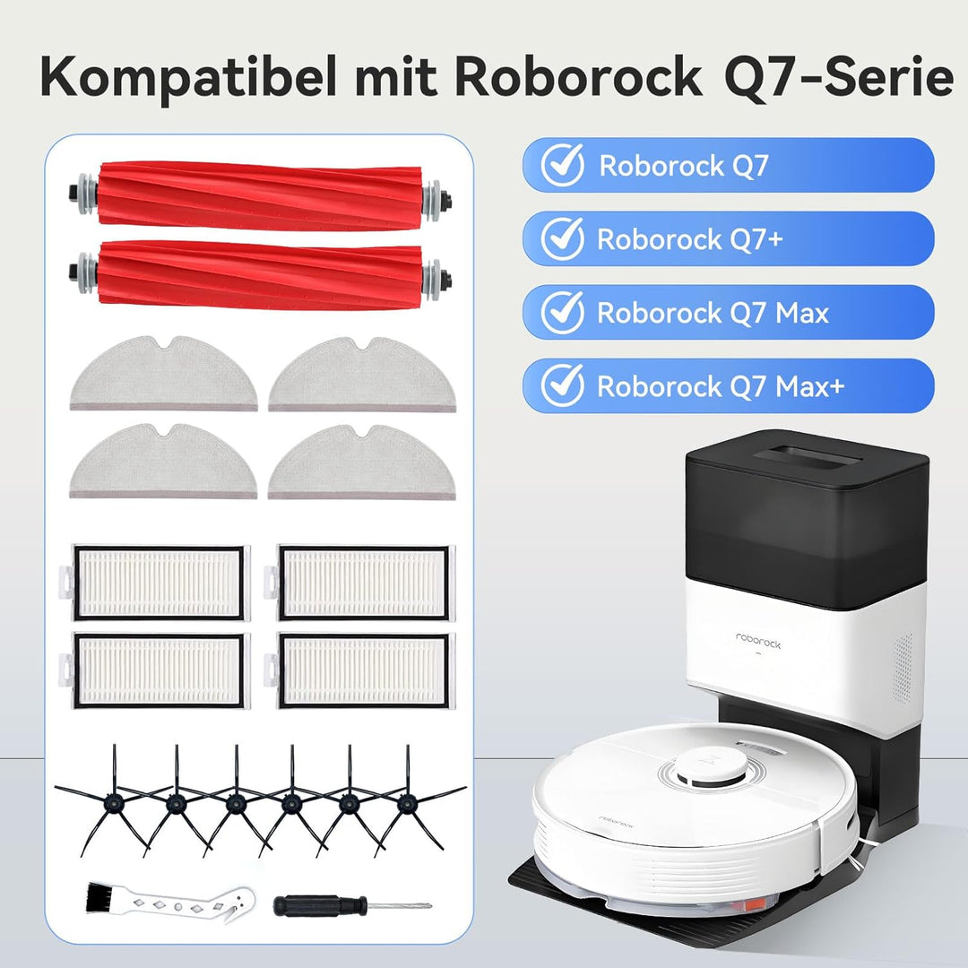 Zubehör kompatibel mit Roborock Q7, Q7+, Q7 Max, Q7 Max+ – Saugroboter Ersatzteile: 2 Hauptbürsten,