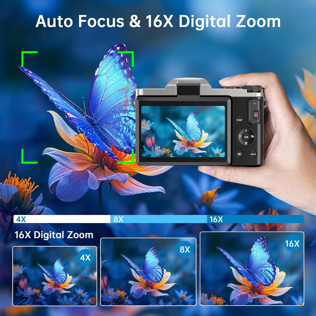Digitalkamera, 4K 64MP Autofokus Kamera Fotokamera Mit WLAN, 3" 180° Klappbarer Bildschirm Digital K