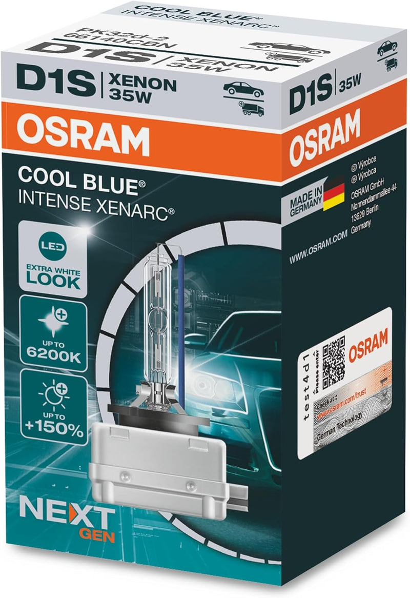 Osram XENARC Cool Blue Intense D1S, +150Prozent mehr Helligkeit, bis zu 6.200K, Xenon-Scheinwerferla