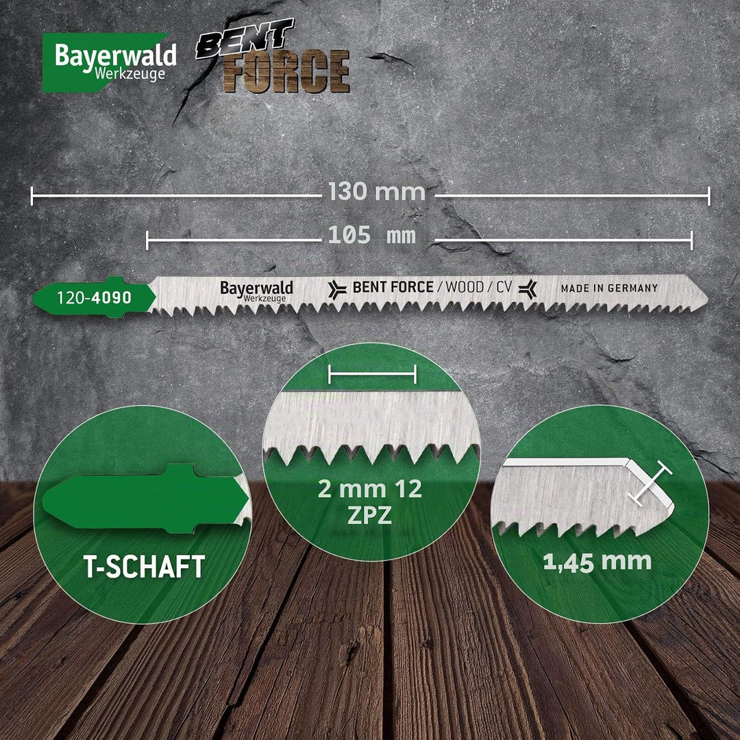 5x Bayerwald Werkzeuge Bent Force CV Stichsägeblätter 130 mm Länge | verz. Länge 105 mm | max. Schni