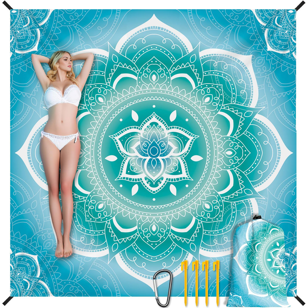 Stranddecke Sandfrei Wasserdicht Mandala 200x220cm Grosse Strandmatte Picknickdecke für 4-6 Personen