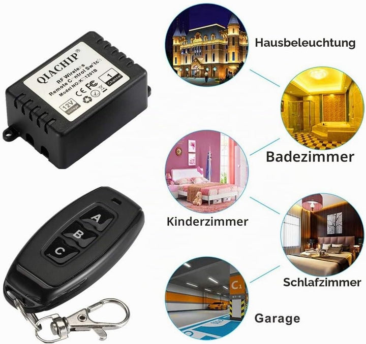 QIACHIP DC 12V Funkschalter mit Fernbedienung 433 mHz,Funk Relais 1 Kanal Momentan Schalter, Sender