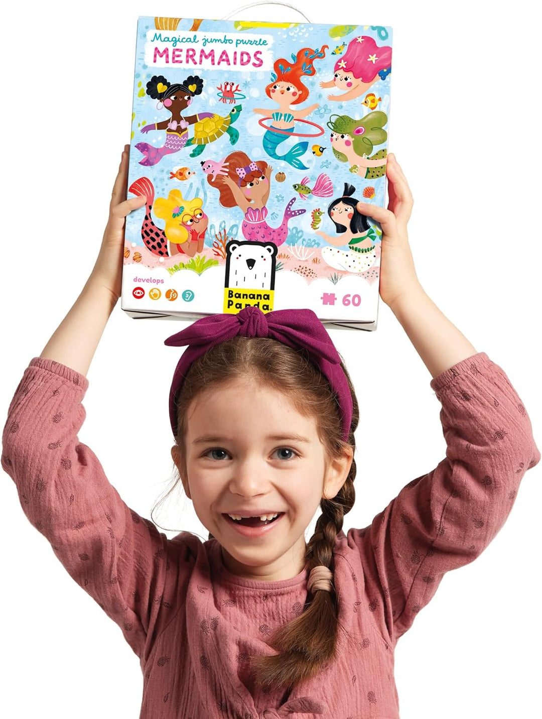 Magical Jumbo Puzzle Mermaids, 60 Teile Lernpuzzle für Kinder 4+, Bodenpuzzle Meerjungfrauen, 26.8"
