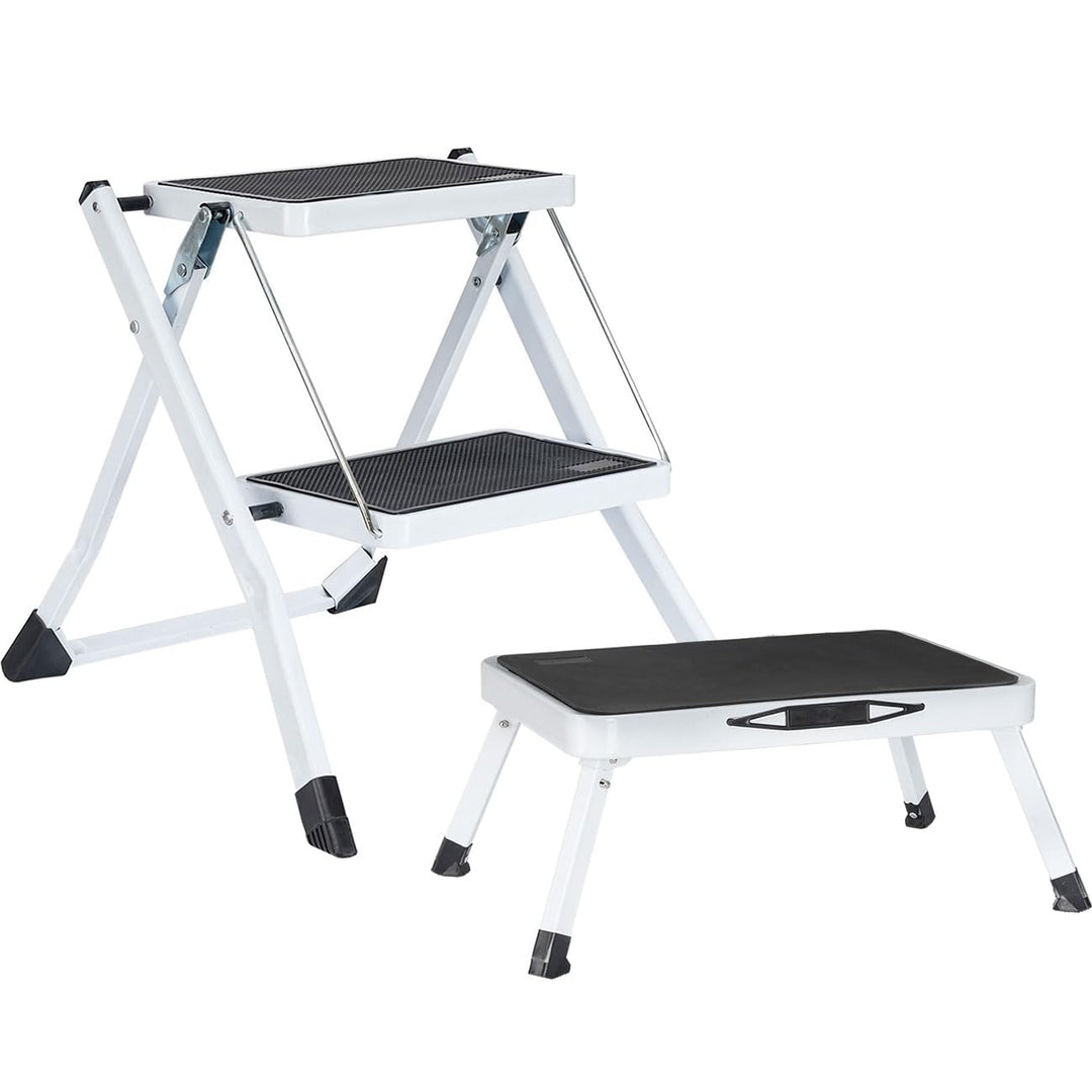 ideoon Küchenleiter 2 Stufen & Tritthocker Set – Klappbar, 150 kg belastbar, rutschfeste Trittfläche