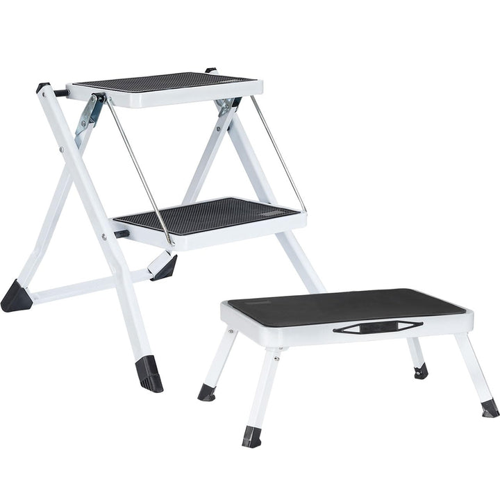 ideoon Küchenleiter 2 Stufen & Tritthocker Set – Klappbar, 150 kg belastbar, rutschfeste Trittfläche