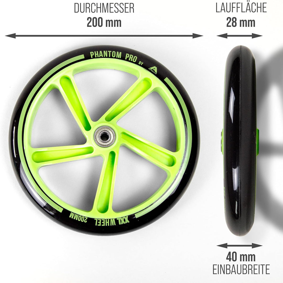 Apollo City Scooter 200mm Ersatzräderset - Pro Wheels mit ABEC 7 Kugellager, Roller Rad Ersatz-Räder