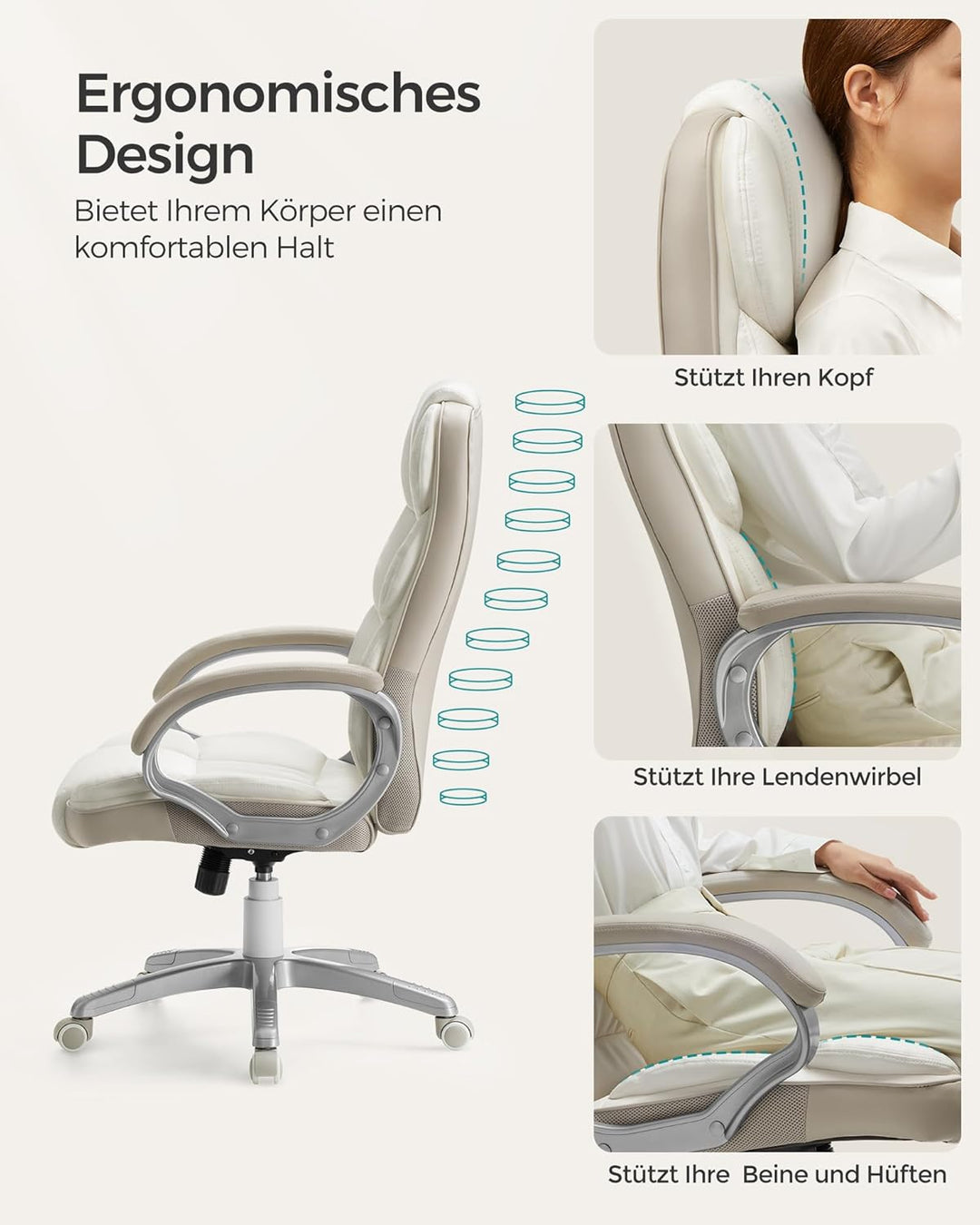 SONGMICS Office Chair, 6766(114-124) cm ‎cremeweiss 53 x 51 x (112-122) cm, ‎cremeweiss 53 x 51 x (1