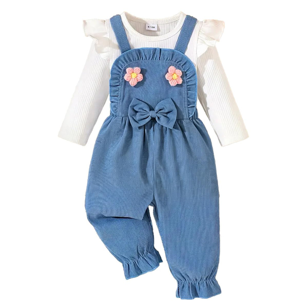 Baby Mädchen Rüschen Latzhose Langarm Oberteil Herbst Kleidung 6-12 Monate Blau, 6-12 Monate Blau