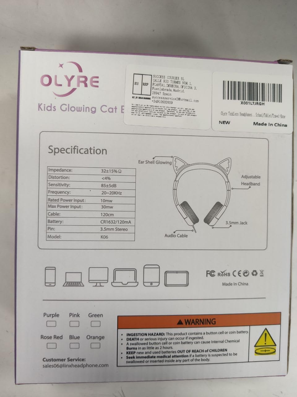 Olyre Toddlers Headphones with Microphone-85dB Safe Volume Limited and LED Light Up cat Ears Wired H