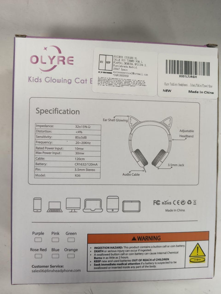 Olyre Toddlers Headphones with Microphone-85dB Safe Volume Limited and LED Light Up cat Ears Wired H