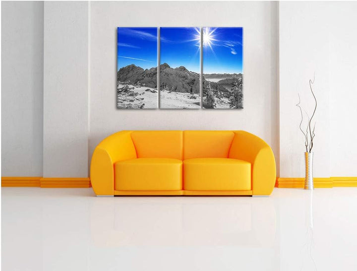 Verschneites Tannheimer Tal schwarz/weiss 3-Teiler Leinwandbild 120x80 Bild auf Leinwand, XXL riesig