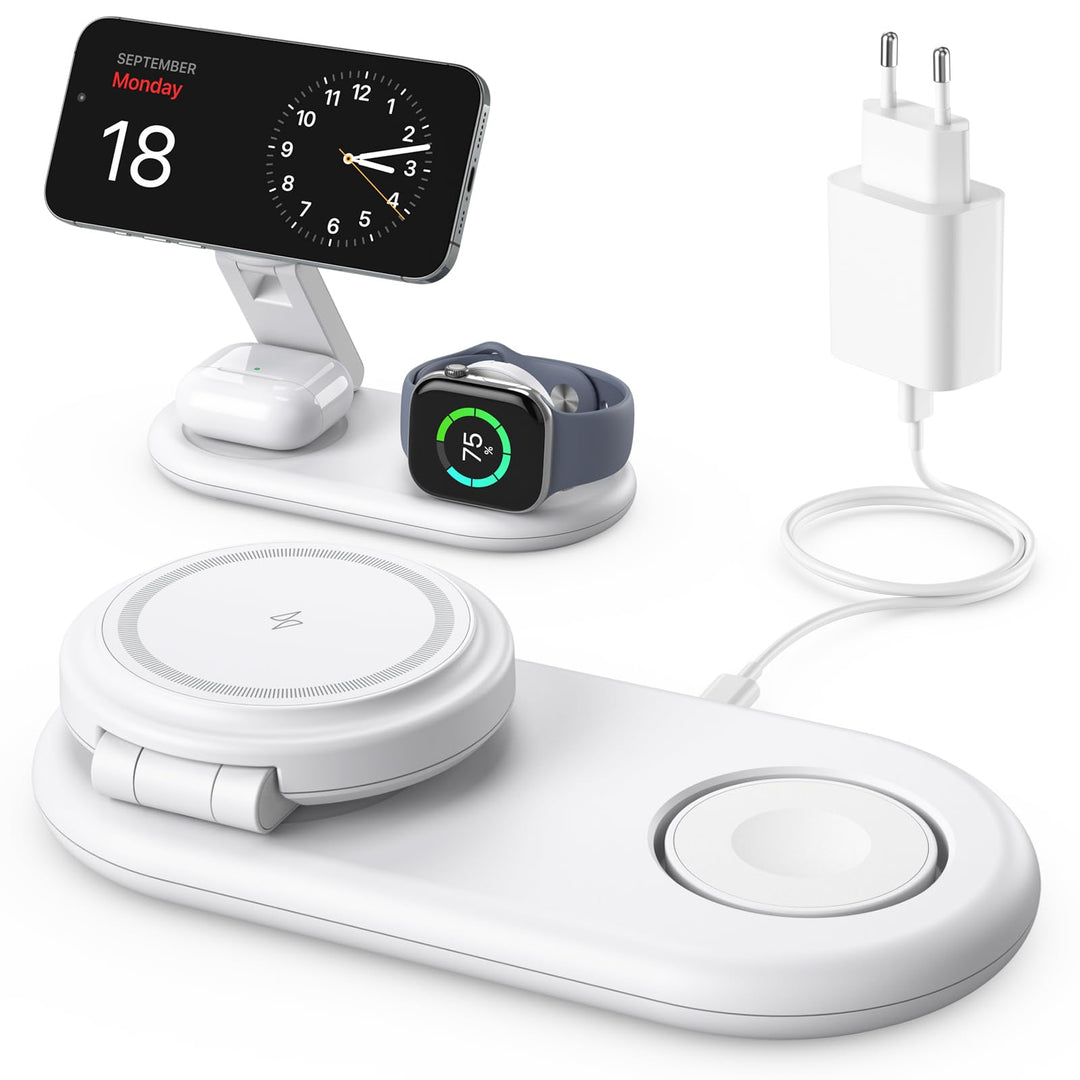 Tragbare 3 IN 1 Ladestation kompatibel mit Apple Watch und iPhone, Mag-Safe Ladegerät für iPhone 17