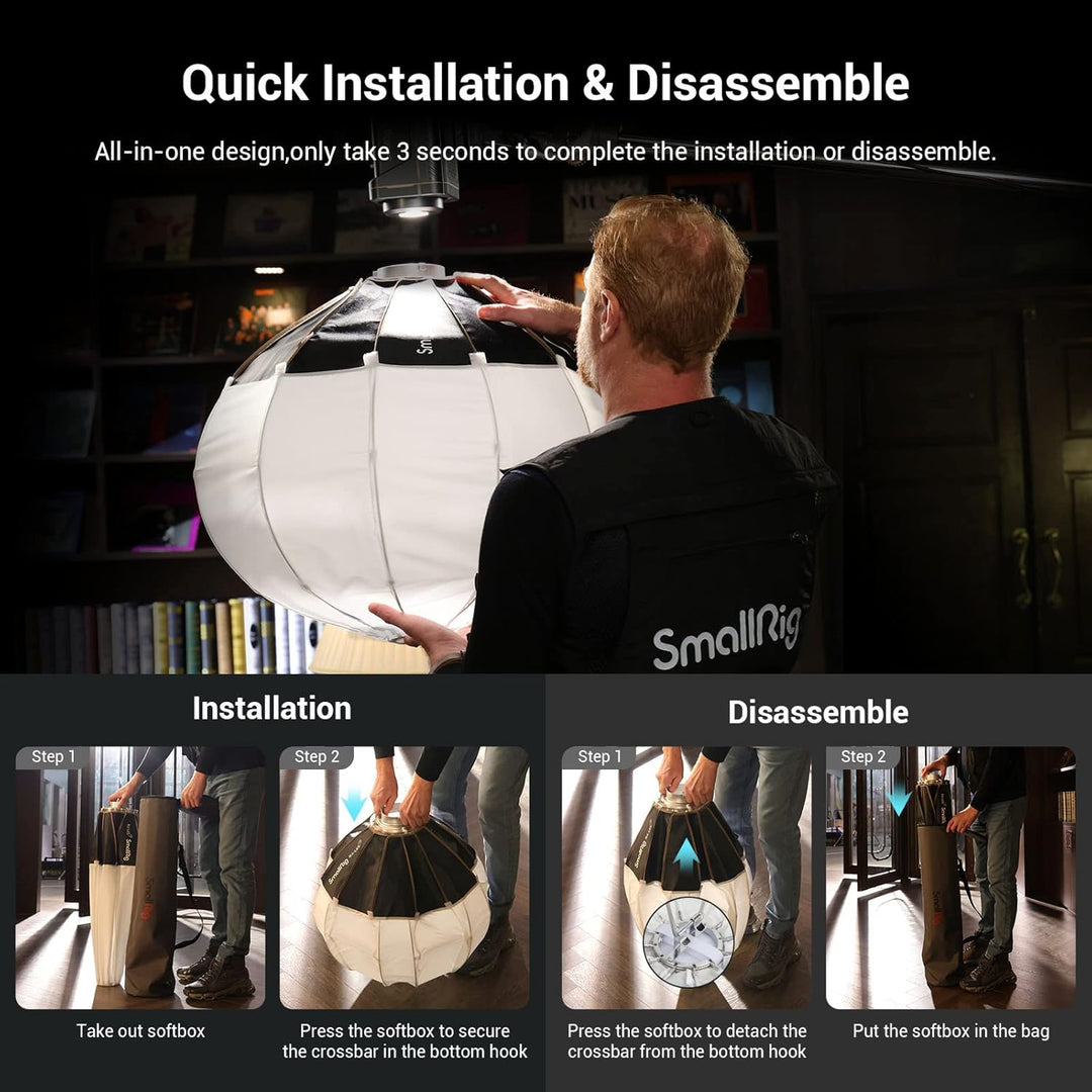 SMALLRIG Laternen Softbox 60cm/26 Zoll, Bowens Mount Softbox mit Klettverschluss Flexible Barndoor T