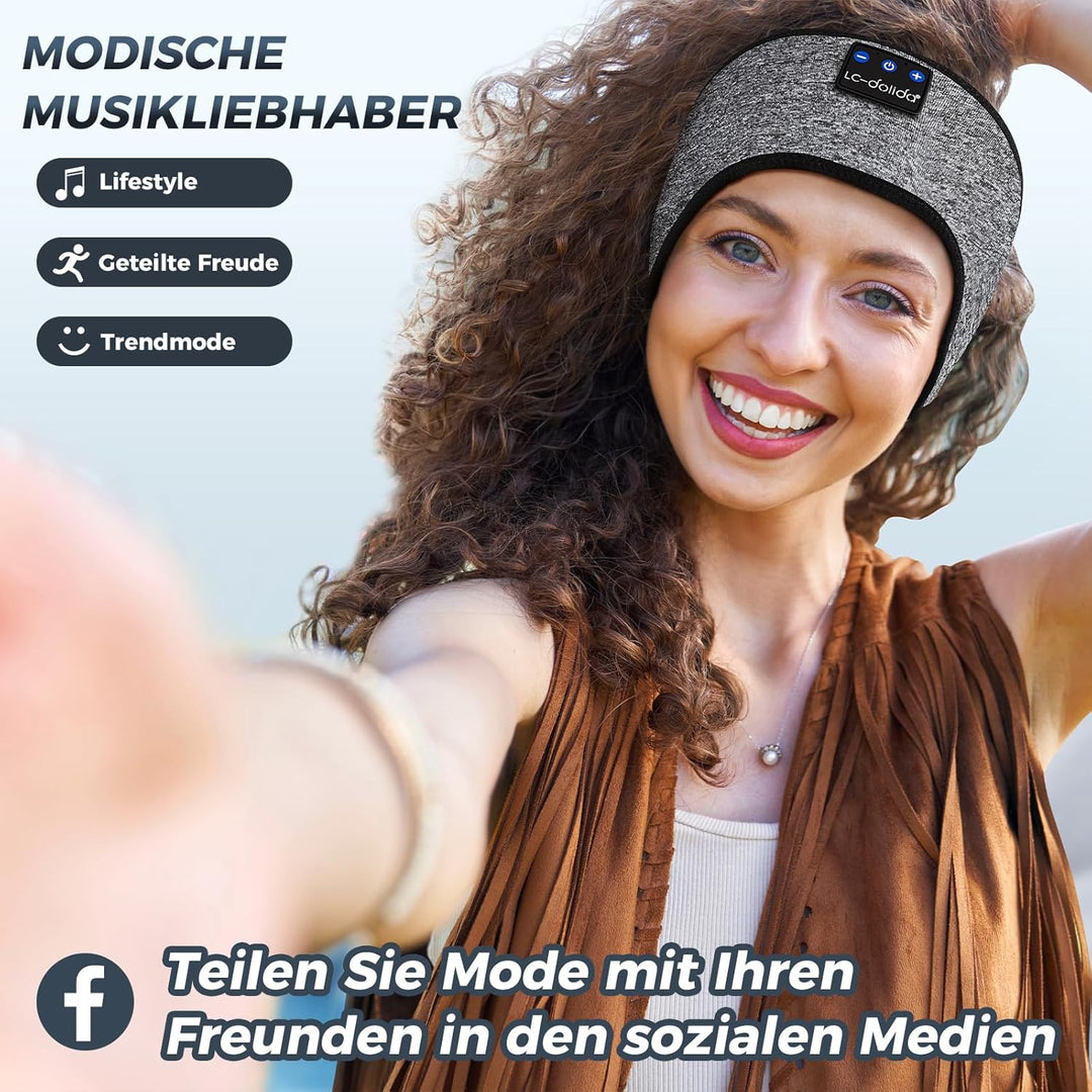 LC-dolida Schlafkopfhörer Bluetooth 5.4, Schlaf Stirnband Kopfhörer Headband Schlafmaske, Sportskopf