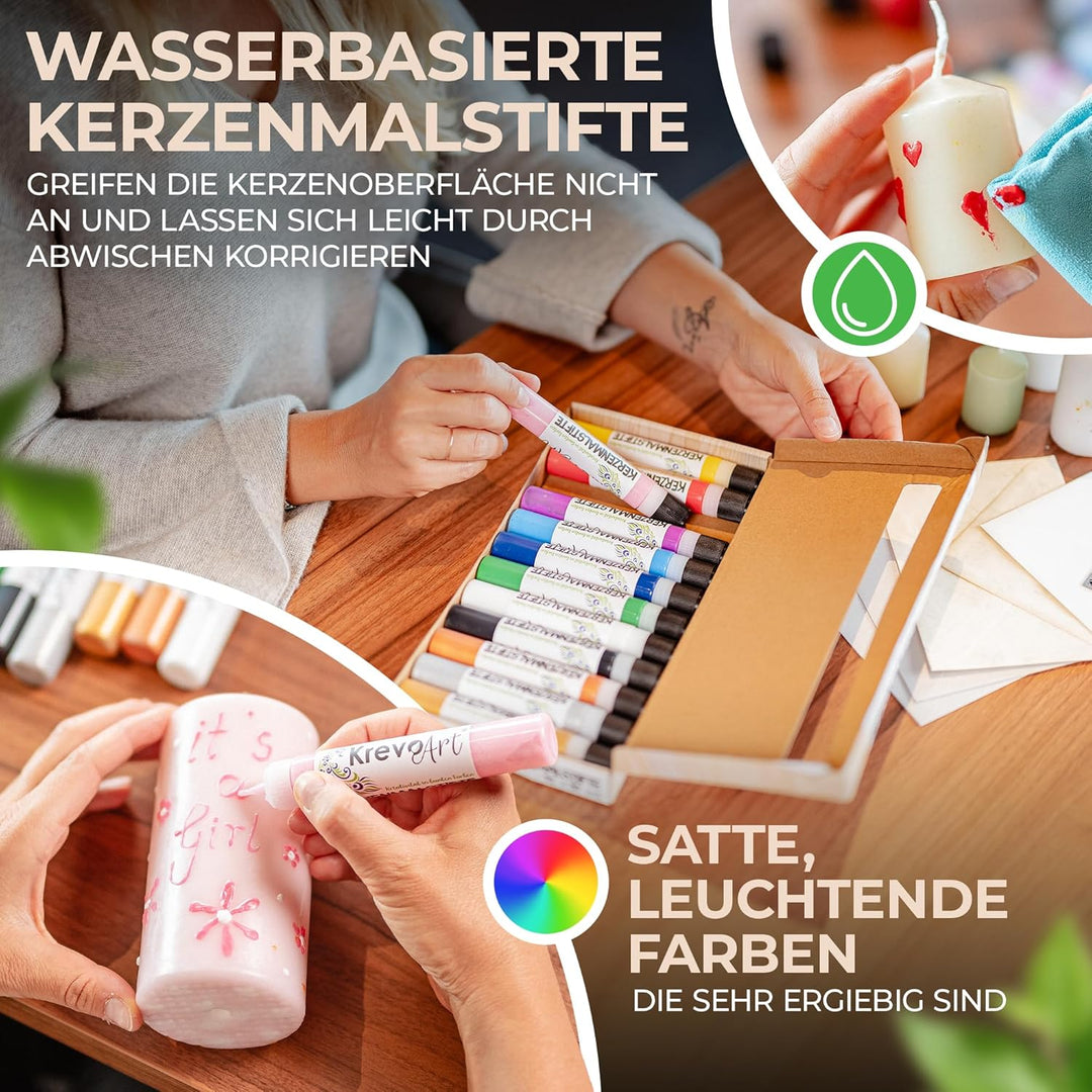 Krevo Art Kerzenmalstifte Set – 12x30ml brillante Farben für kreative Kerzenkunst – Candle Pen & Ker