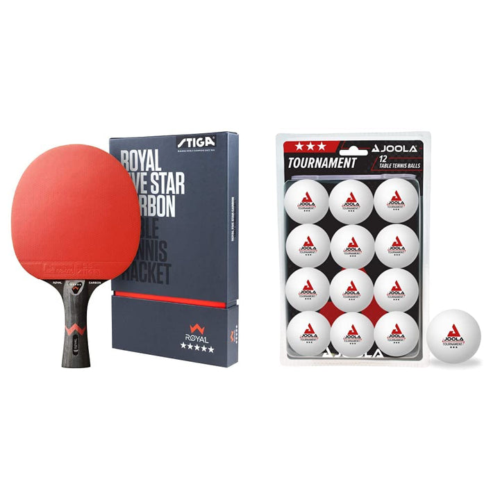 STIGA Royal 5 Sterne Tischtennis Schläger Pro Carbon, Schwarz/Rot Bundle mit 40+ Tischtennisbälle, w