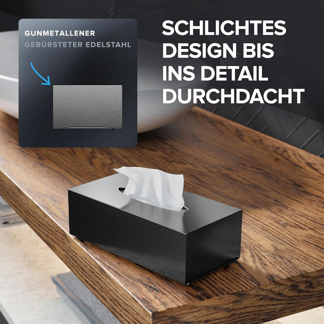 ovimar Kosmetiktücher Box Styggehoe | aus edlem Edelstahl | Gunmetal | Taschentuchspender, Papierhan