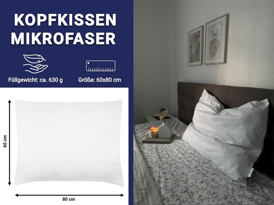 ZOLLNER schwer entflammbares Kopfkissen in 60x80 cm- Polyester - Made in Europe - waschbar bis 60°C