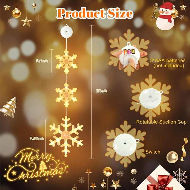 Weihnachtsbeleuchtung Fenster Innen,2 Stück LED Schneeflocken Fenster Batteriebetriebene mit Saugnäp