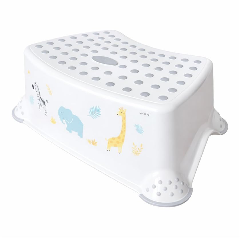 KiNDERWELT Premium Tritthocker für Kinder und Babys, Tier Design in weiss, Tritthocker Stufe für Kle