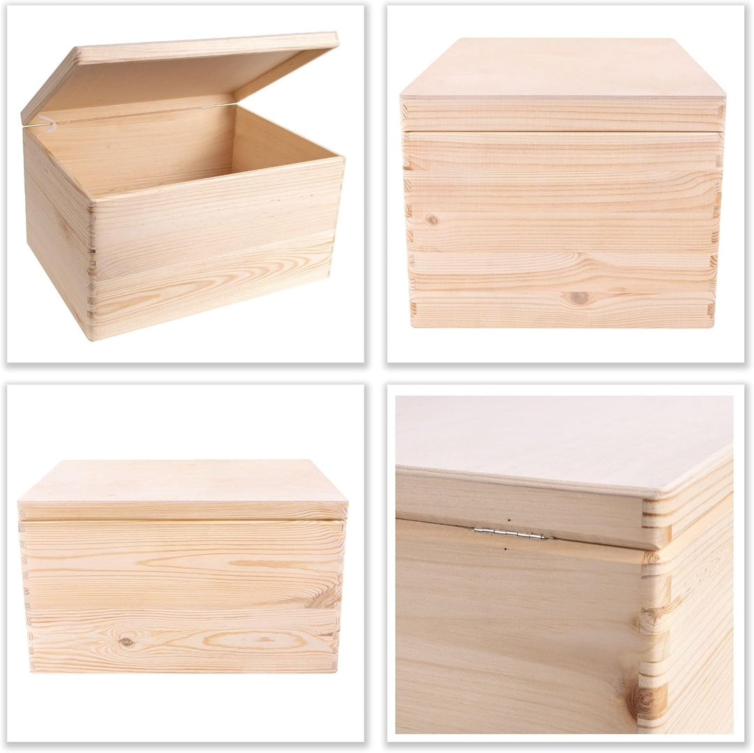 Creative Deco XXL Grosse Holzkiste mit Deckel | 40x30x24 cm (+/-1cm) | Holztruhe Erinnerungsbox Baby