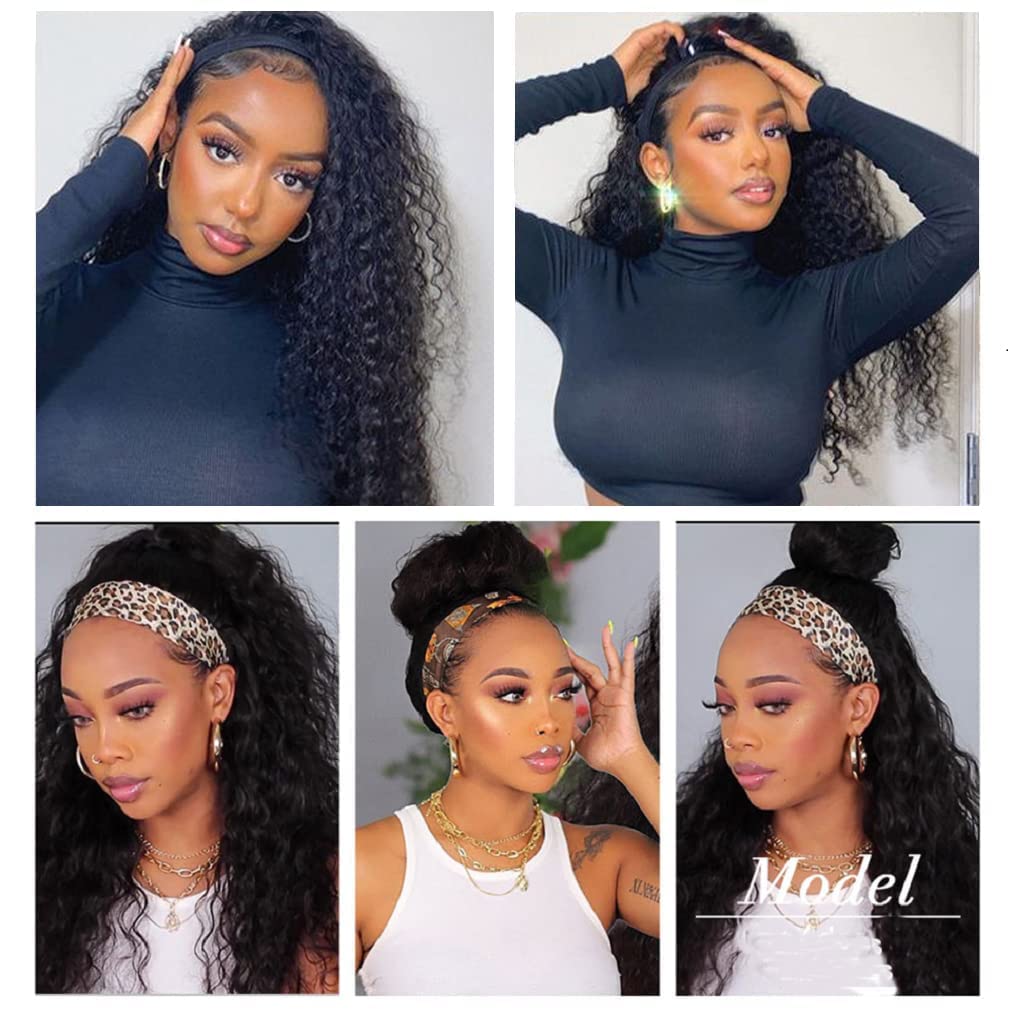 Headband Wig Deep Wave Human Hair Wigs Glueless None Lace Front Wigs For Black Women Brazilian Virgi