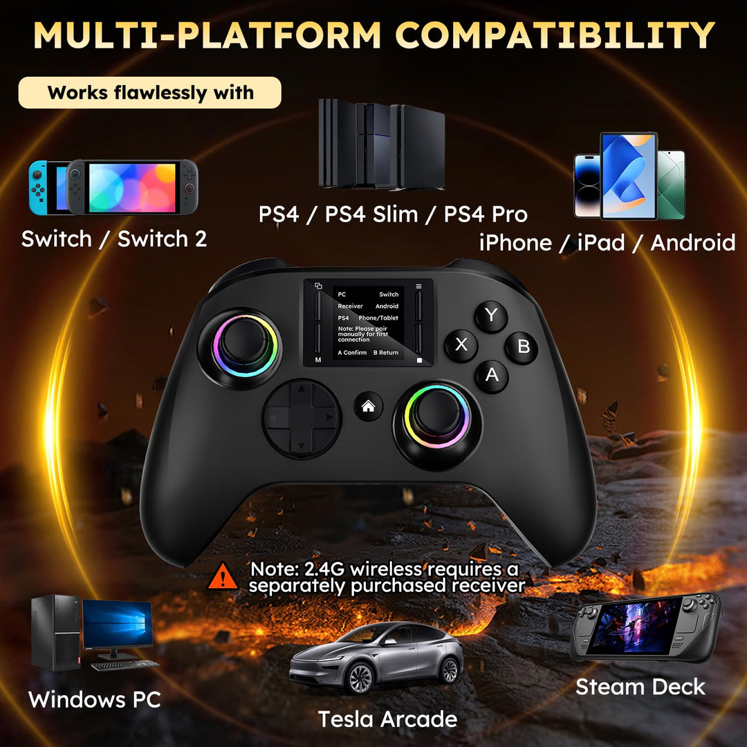 Interactive Screen Wireless Gaming Controller, Compatible with PC/PS4/Switch/Android/iOS, 4 Programm