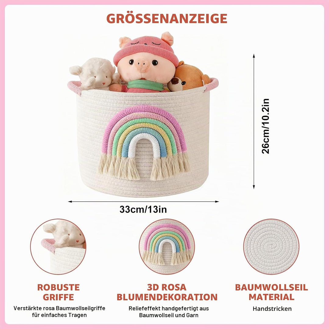 Spielzeug-Aufbewahrungskörbe, gewebtes Baumwollseil, Aufbewahrungskorb mit 3D-Regenbogen-Dekor für K