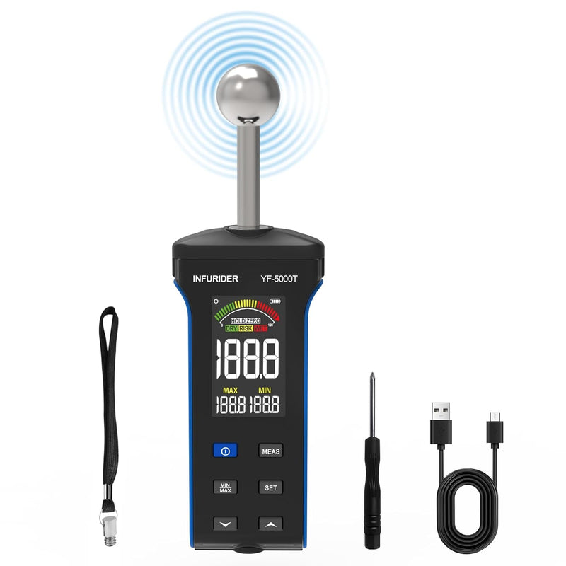 Hygrometer, INFURIDER 3-Zoll-HD-Farb-Grossbild-Feuchtemessgerät mit Stoffbeutel, 20-40 mm Tiefenanal