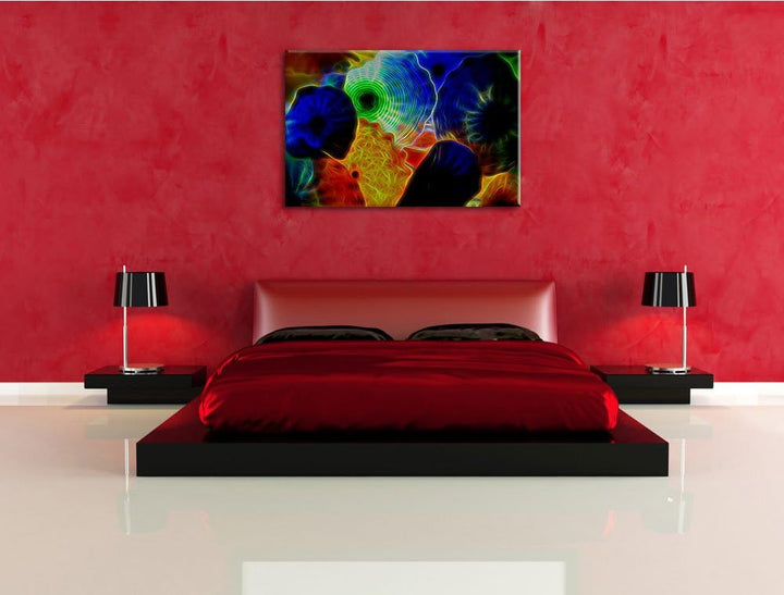 bunte Quallen Deluxe Format: 100x70 cm auf Leinwand, XXL riesige Bilder fertig gerahmt mit Keilrahme