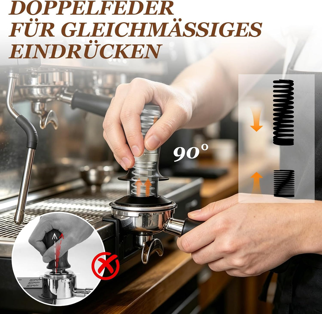 58 mm Espresso Tamper Set mit Doppelfeder und Einstellbarer Eindrücktiefe, WDT-Nadel, Barista Zubehö