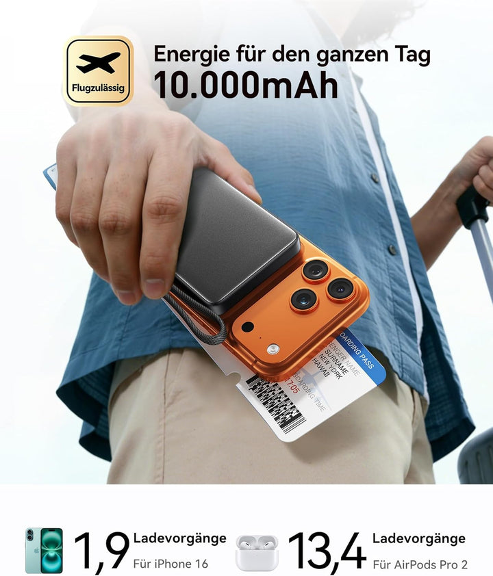 INIU für Magsafe Power Bank, Schlanksten 10000mAh Qi2-zertifiziert 15W Magnetische Powerbank, 45W Ul