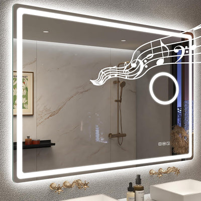 STARLEAD Badspiegel-mit-Beleuchtung 100x70cm, 5X Lupe und Bluetooth, Dimmbar, 3 Farbtemperaturen 300
