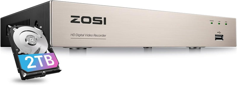 ZOSI 8CH 1080P DVR Netzwerk Digital Video Recorder DVR mit 2TB Festplatte, Arbeitet mit 720P 1080P C