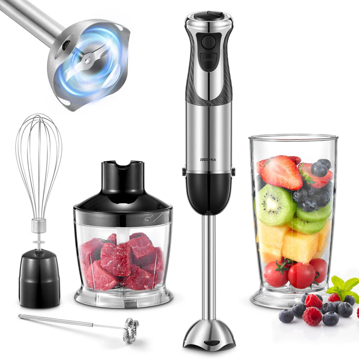 Pürierstab, 5-in-1 Stabmixer Edelstahl, 1000W Pürierstab mit 12 Geschwindigkeiten und Turbo-Modi, In