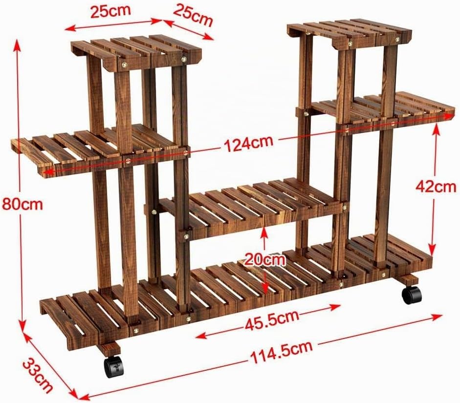 Yaheetech Pflanzentreppe Pflanzenregal Holz mehrstöckig Blumenregal mit Rollen Blumenständer Platzsp