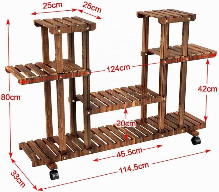 Yaheetech Pflanzentreppe Pflanzenregal Holz mehrstöckig Blumenregal mit Rollen Blumenständer Platzsp