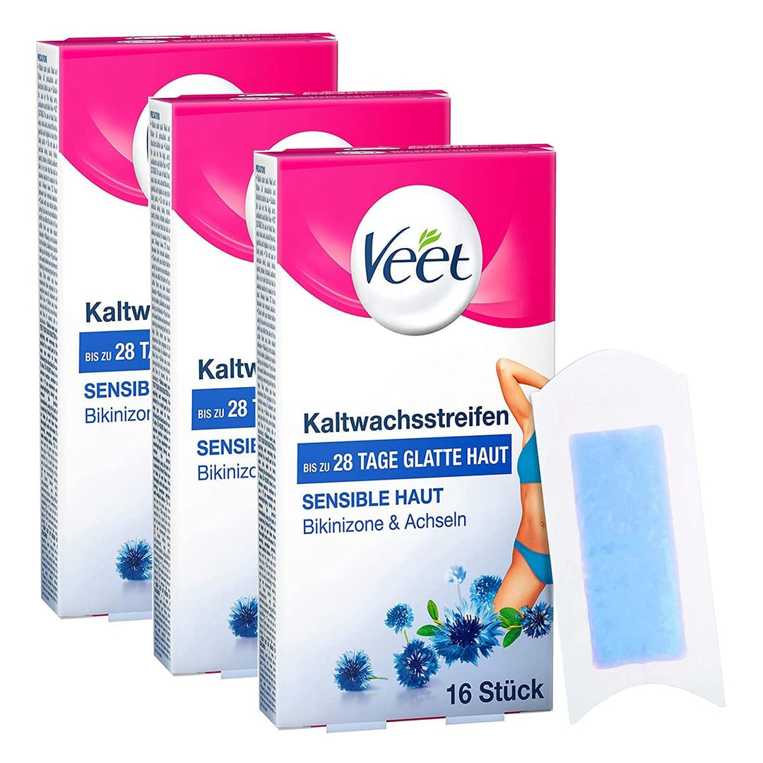 Veet Bikini Kaltwachsstreifen 16 Stück, 3er Pack (3 x 16 Stück)