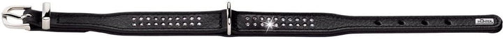 HUNTER DIAMOND PETIT Halsband für kleine Hunde, Leder, mit Strasssteinchen, 30 (XS), schwarz 30 (XS)