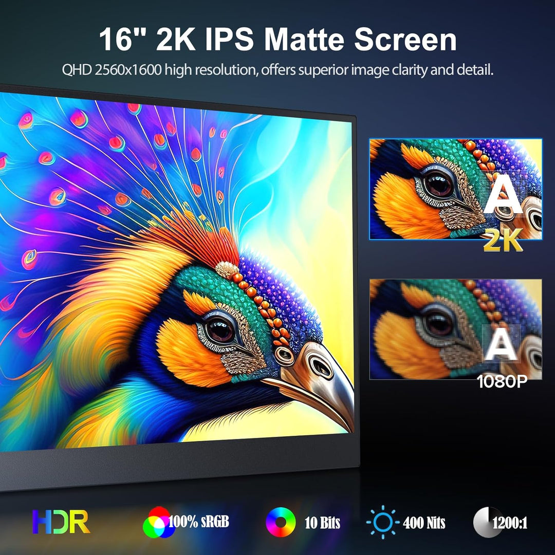 UPERFECT Portable Monitor 2K 120Hz 15.6 Zoll Tragbarer Monitor USB C Display mit 2560 * 1440 100% sR