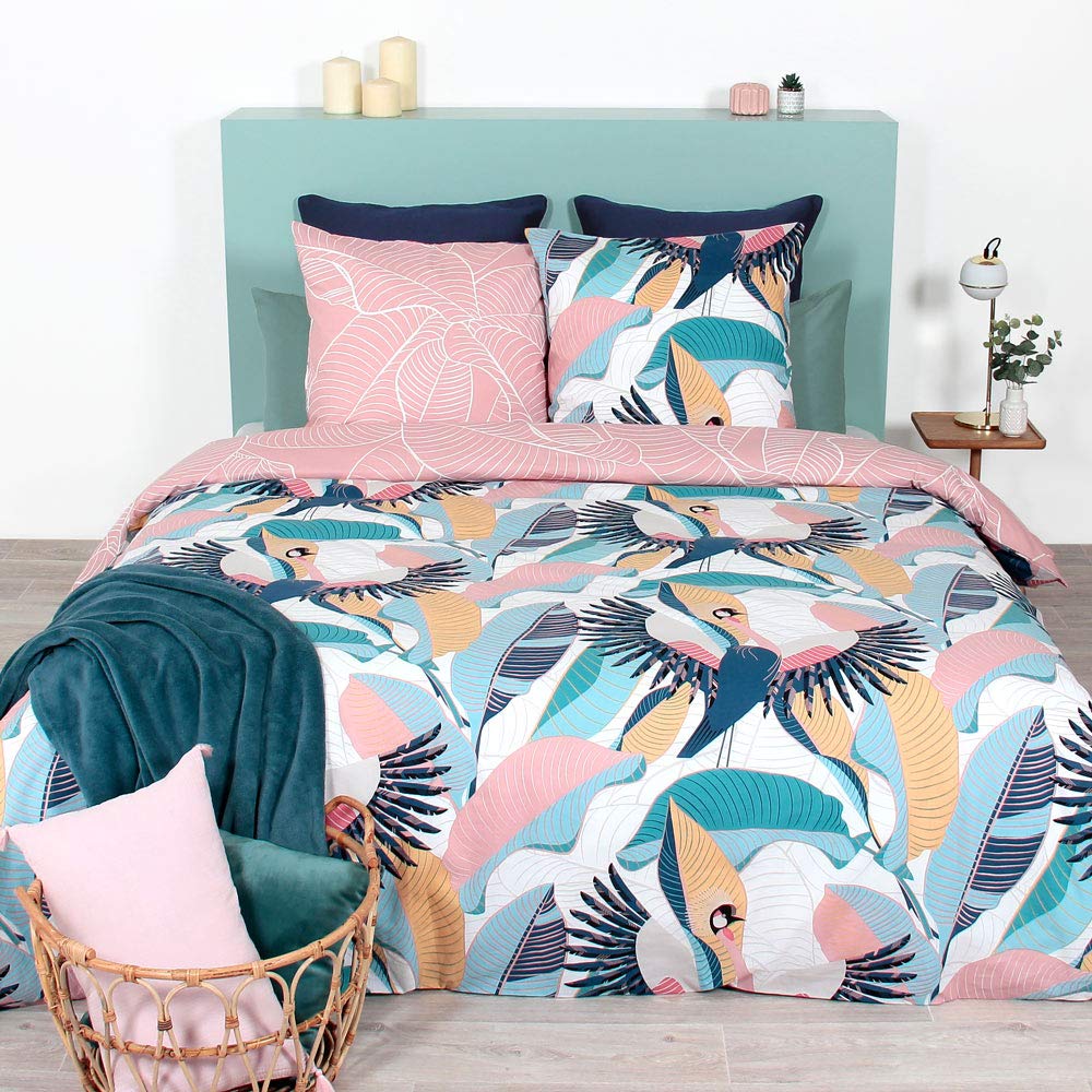 CÔTE DECO Bettwäsche, 220 x 240 cm + 2 Kopfkissenbezüge 63 x 63 cm, Set Bettbezug für Doppelbett, Ro