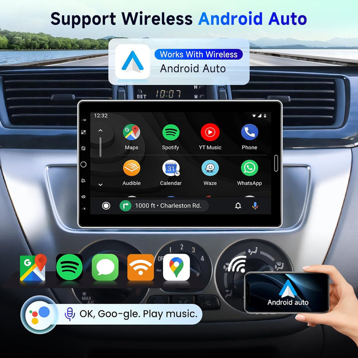 1-Din-Autoradio Kabelloses CarPlay Android Auto, 10,1-Zoll-IPS-Touchscreen drehbar Car Player mit Bl