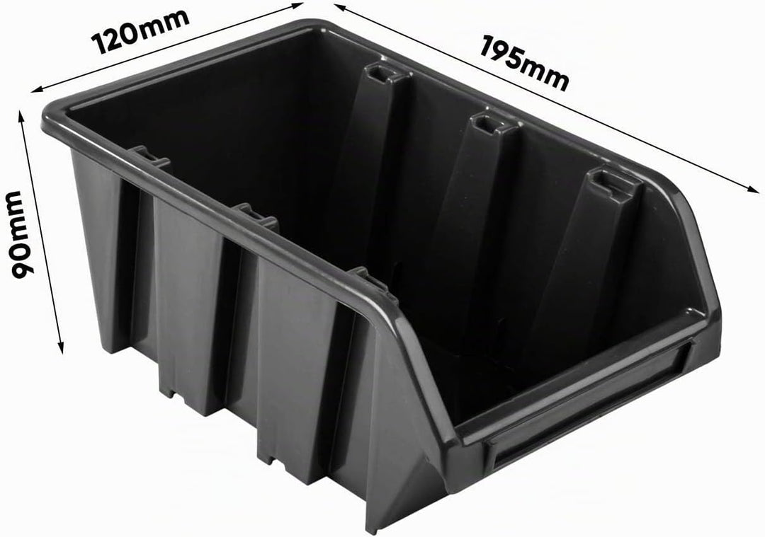 PAFEN Werkzeugwand Stapelboxen - 1152 x 780 mm - Lagersystem SET Werkzeughaltern und 23 Schwarz Boxe