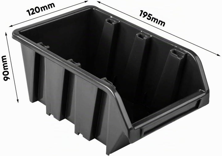 PAFEN Werkzeugwand Stapelboxen - 1152 x 780 mm - Lagersystem SET Werkzeughaltern und 23 Schwarz Boxe