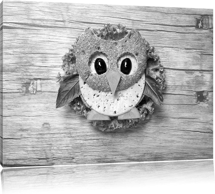 Pixxprint Eulen Sandwich als Leinwandbild | Grösse: 100x70 | Wandbild| Kunstdruck | fertig bespannt,
