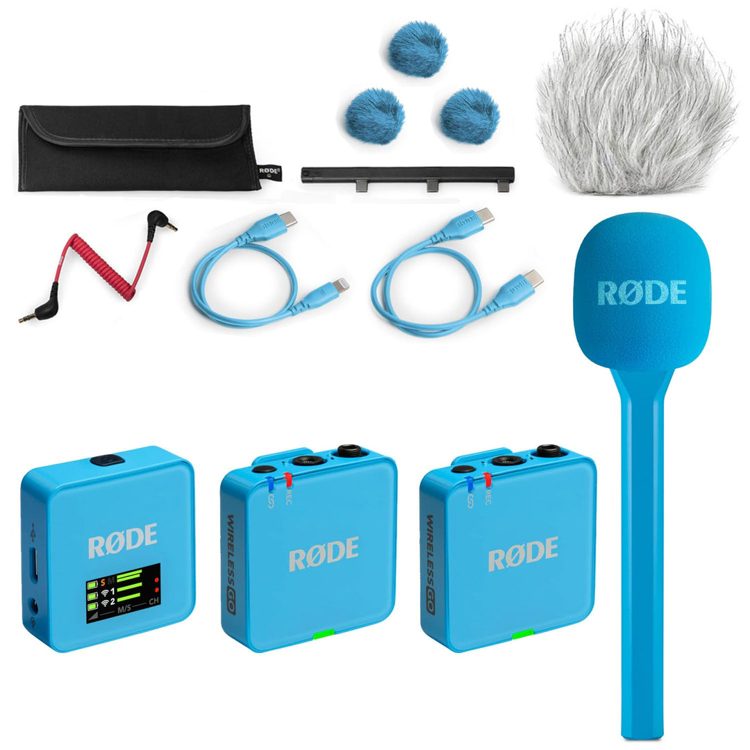 Rode Wireless GO Gen 3 Drahtloses 2-Kanal Mikrofon-Funksystem Blau mit Interview GO Handadapter Blau
