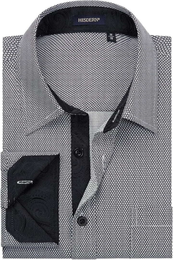 HISDERN Herren Hemd Langarm Regular Fit Oberhemd Für Männer Anzug Business Hochzeit Freizeit Party F