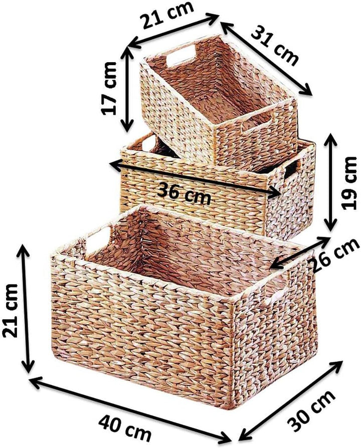 Kobolo Regalkorb Korb eckig - Wasserhyazinthe - 3er Set