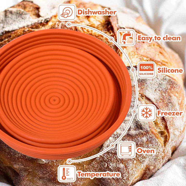 Webake Gärkörbchen Rund Silikon Gärkorb Brot 25 cm Brotgärkörbchen Gärkörbchen für Brot Brotkorb zum