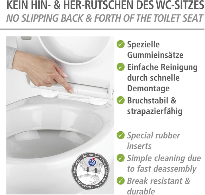 WENKO Premium WC-Sitz Kos Schwarz, Toilettendeckel mit Absenkautomatik und Fix-Clip Hygiene Befestig